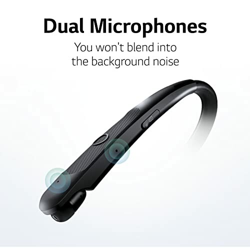 Bluetooth headset with dual microphones and noise cancellation.