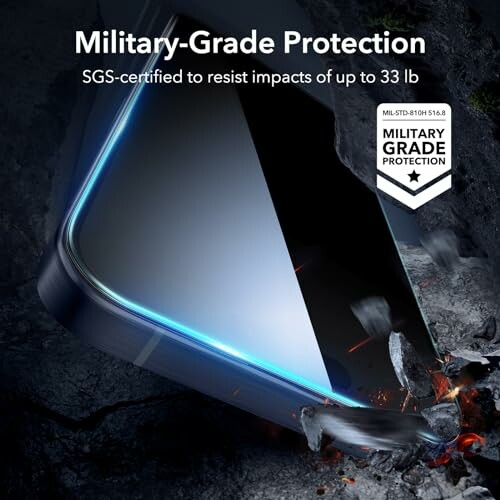 Phone case with military-grade protection, SGS-certified to resist 33 lb impacts.