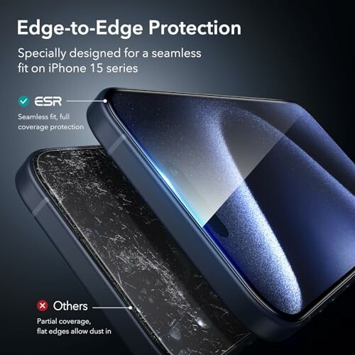 Comparison of phone screen protectors with edge-to-edge protection.