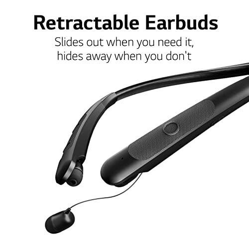 Black retractable earbuds with neckband design.